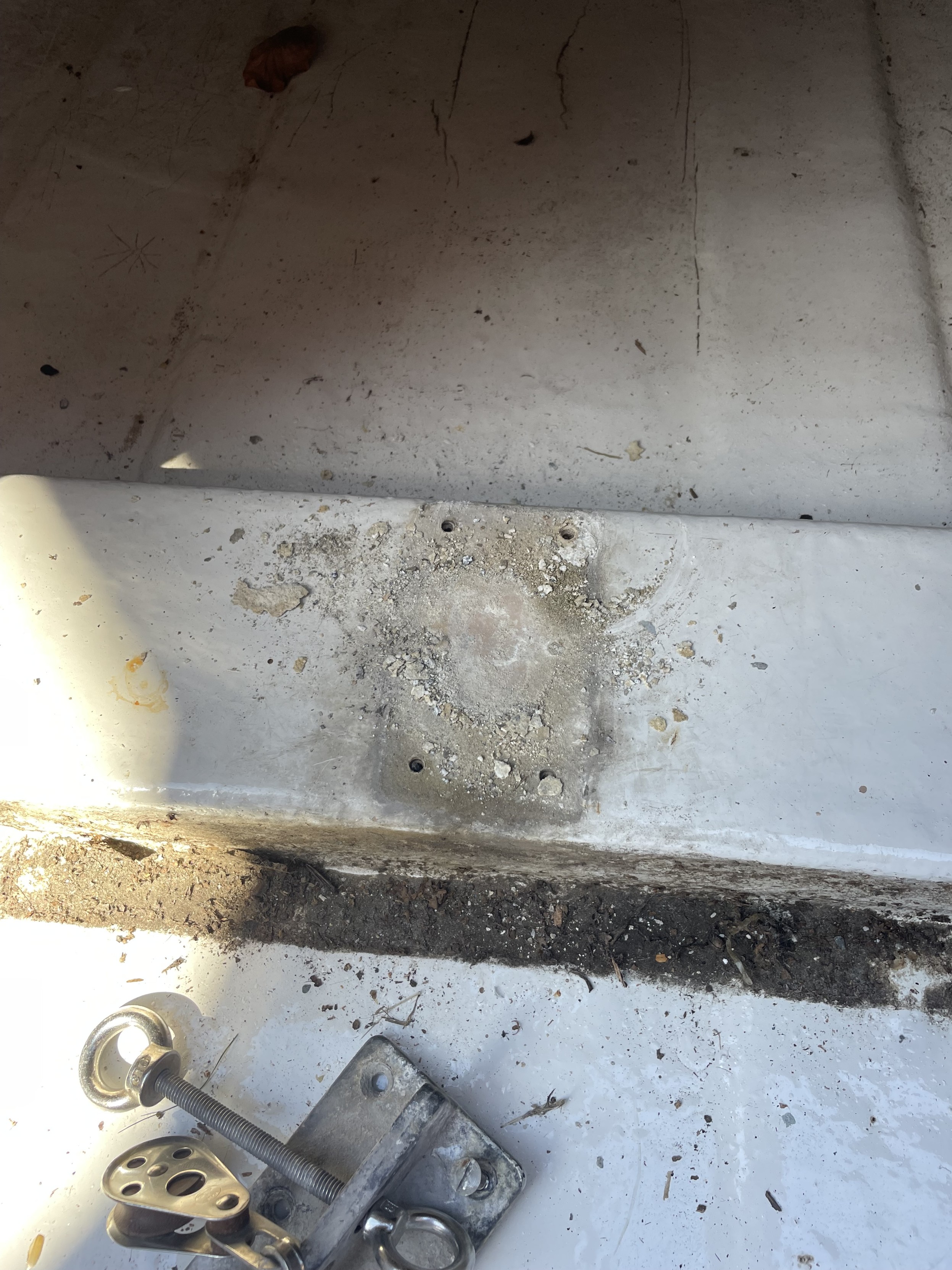 Powdery corroded residue left on the hull.
