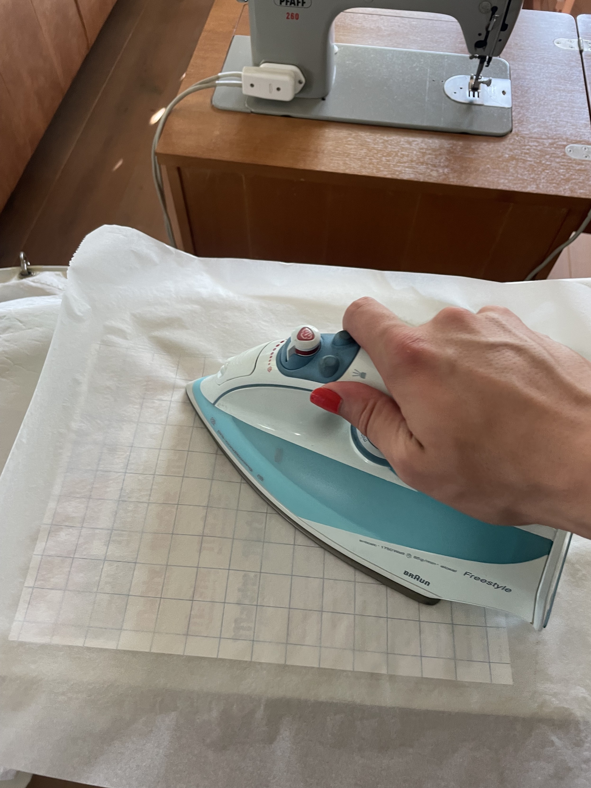 Me ironing the transfer paper onto sailcloth